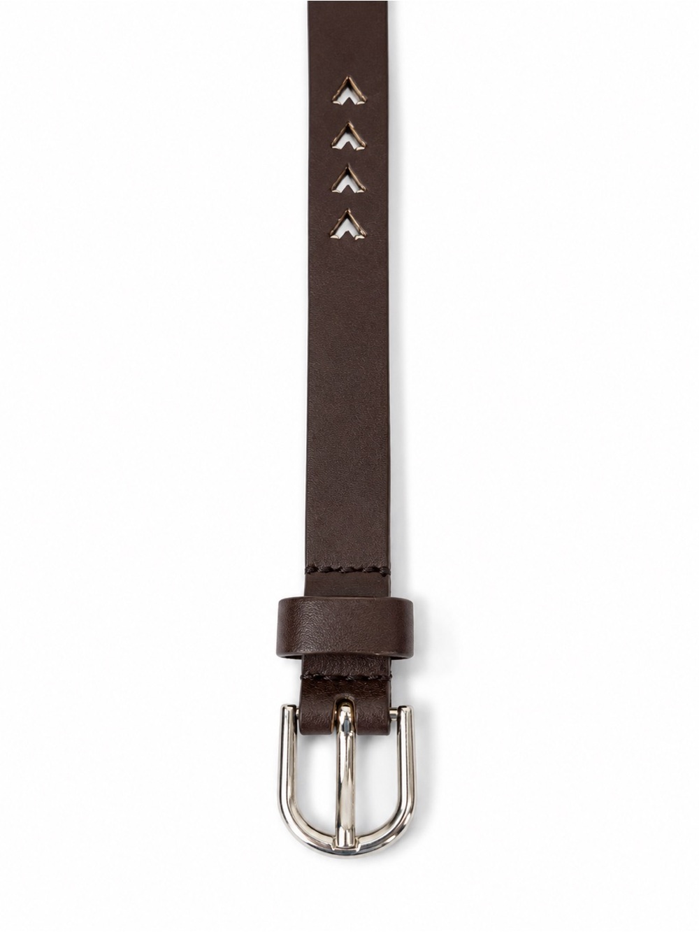 Brown Skinny Belt womens S/M 37” Silver Buckle Cutout Accent Faux Leather Boho - Picture 2 of 4